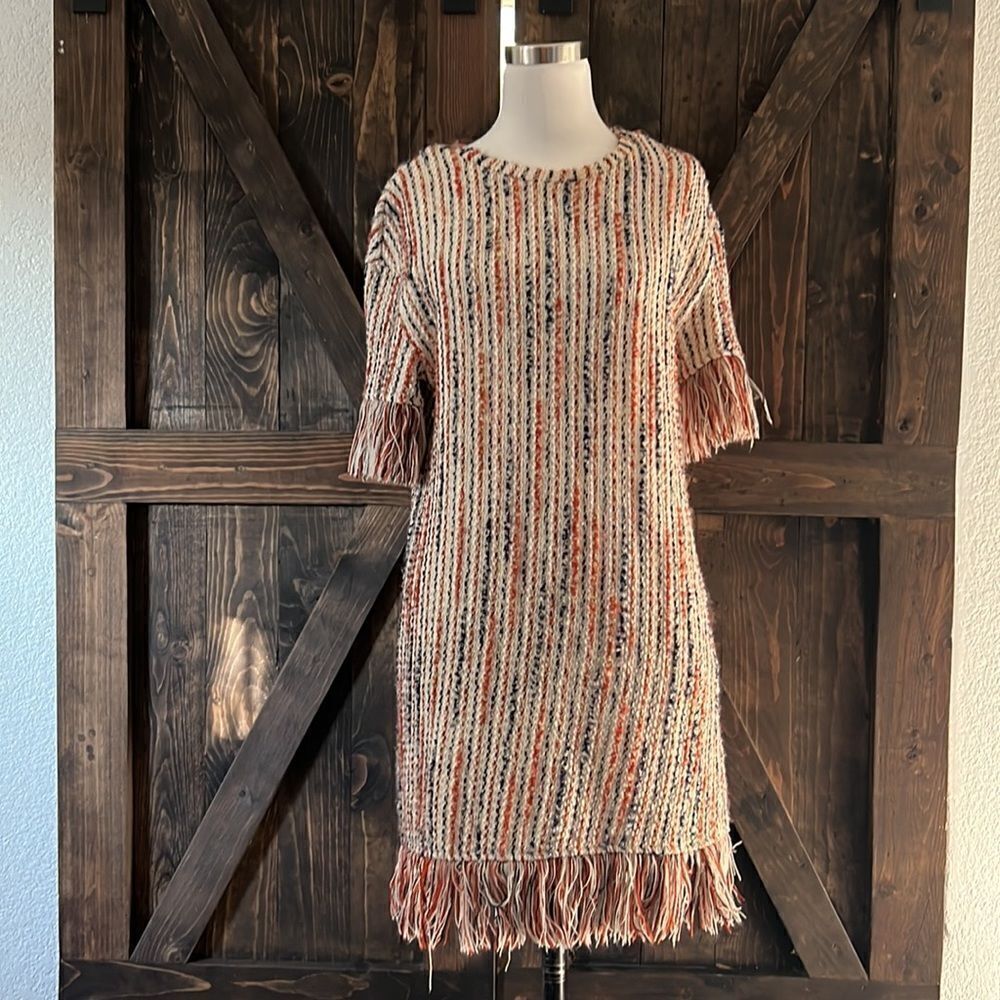 Textured Fringe Shift Dress in Pink Multi - Picture 3 of 12